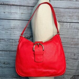 Talbots Soft Pebbled Leather Hobo Bag Red Buckle Strap